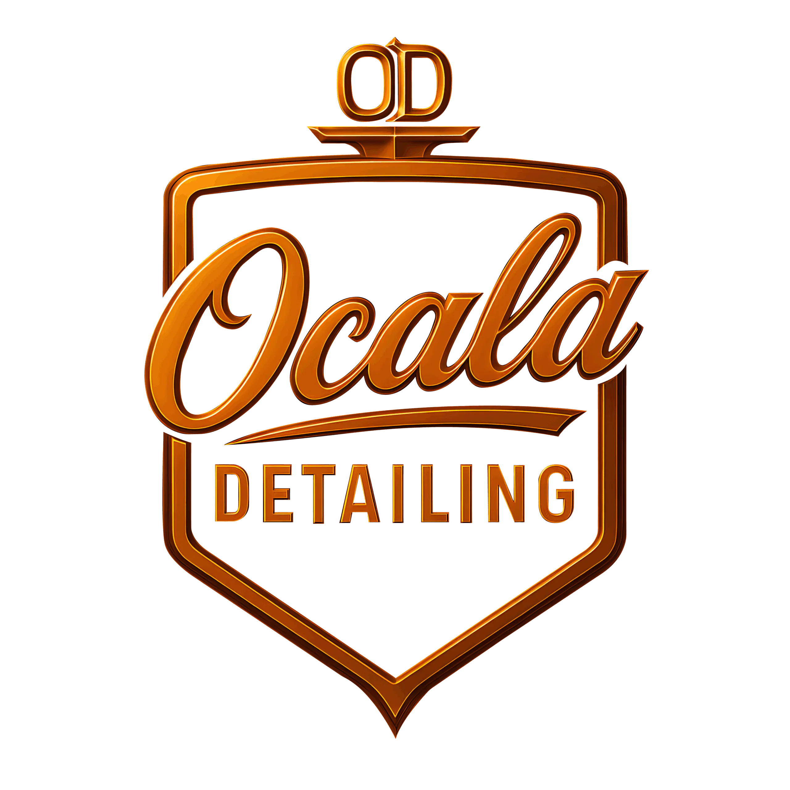 A sophisticated bronze and orange shield logo for 